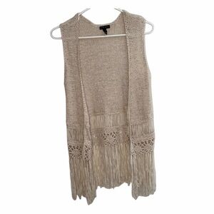 FANG Beige Knit Top with Fringe